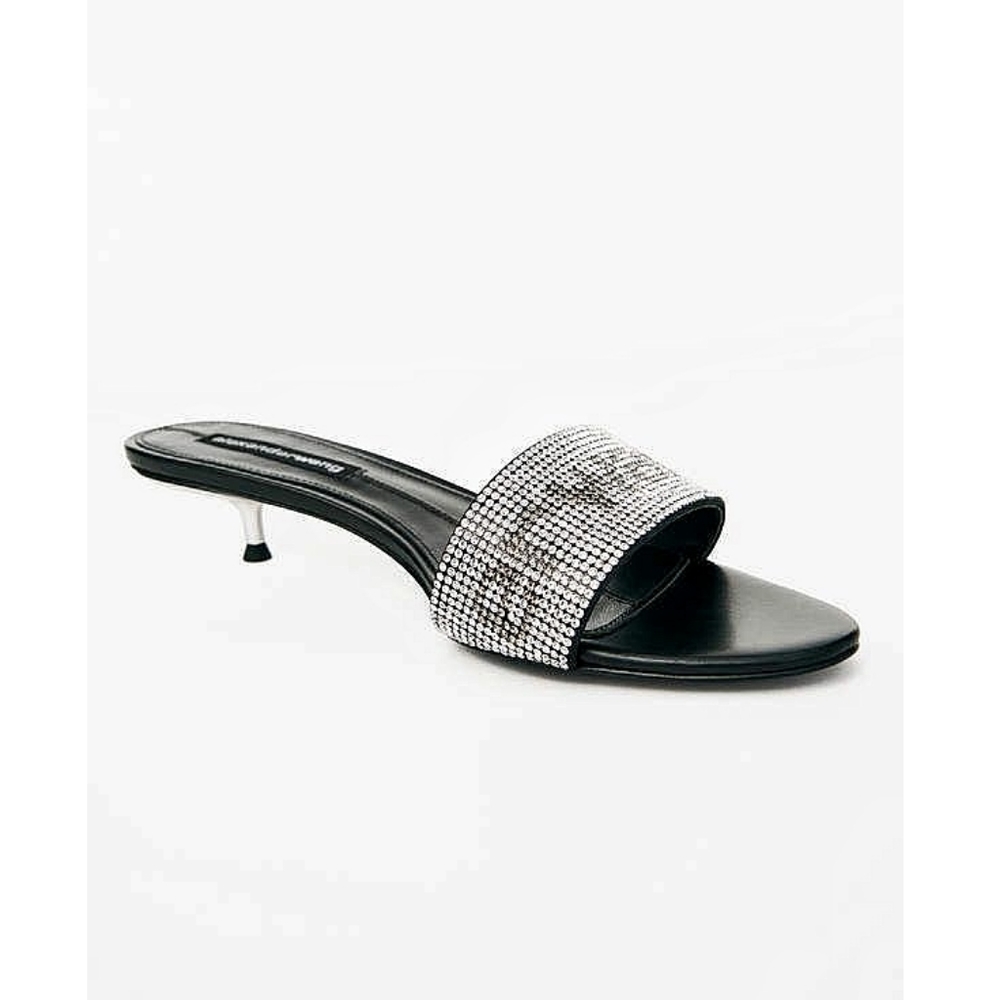 Alexander Wang 90s Jo Crystal Logo Slide Kitten Heel Sandals